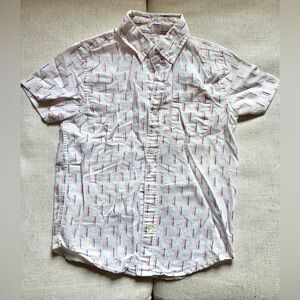 Jcrew Crewcuts White Short-Sleeve Button-Down Shirt with Navy & Pink Accents